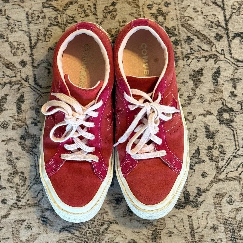 Converse Sneakers Kids Size 5 Red Pink Suede One Star Ox GS 'Enamel Red' 261791C